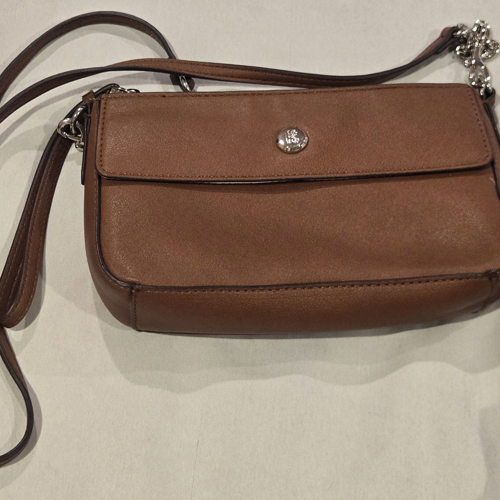 Chaps Brown Faux Leather Crossbody Purse/ Wristlet. Zipper Closure. EUC